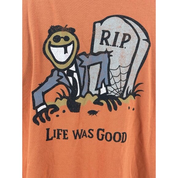 Life is Good Crusher Tee Halloween Life Was Good Orange Headstone RIP XXL - Picture 2 of 8